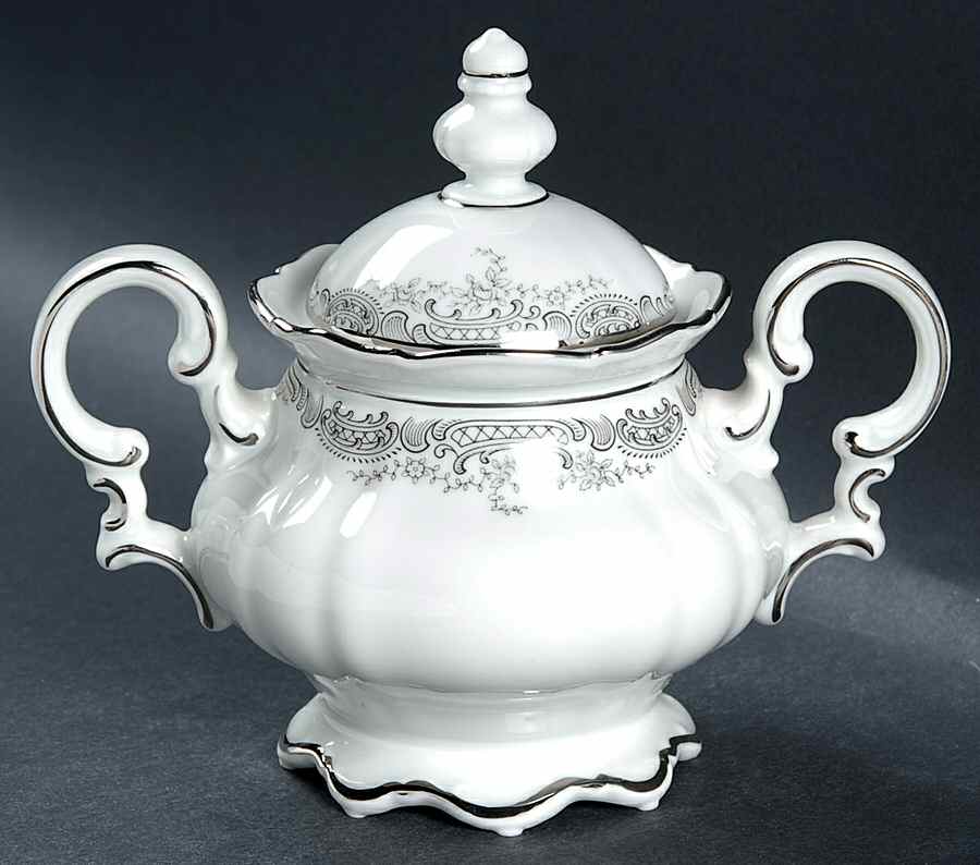 Lorelei Loreley (Platinum Trim) Sugar Bowl & Lid by Hutschenreuther-1