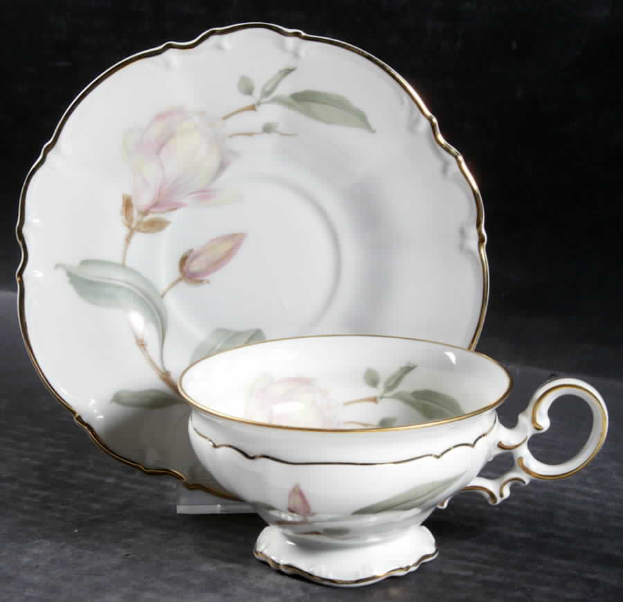 Magnolia (7948, Sylvia, White) Footed Cup & Saucer Set by Hutschenreuther-1