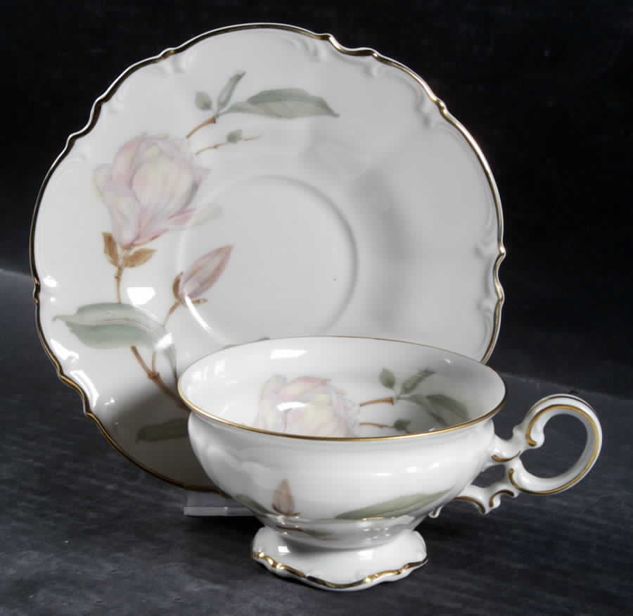 Magnolia (7948, Sylvia, White) Footed Cup & Saucer Set by Hutschenreuther-1