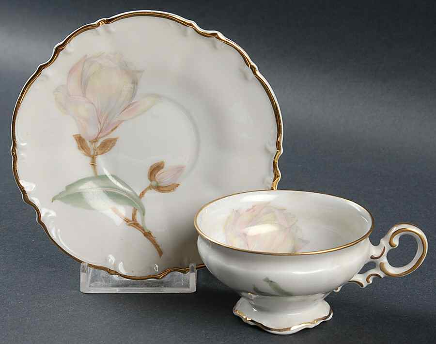 Magnolia (7948, Sylvia, White) Footed Demitasse Cup & Saucer Set by Hutschenreuther-1