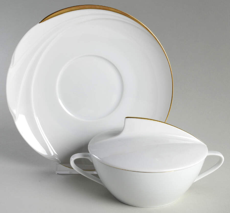 Mondial Cream Soup Bowl & Saucer Set with Lid by Hutschenreuther-1