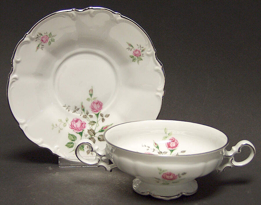 Moss Rose Footed Cream Soup Bowl & Saucer Set by Hutschenreuther-1