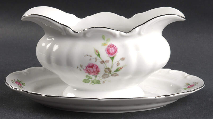Moss Rose Gravy Boat with Attached Underplate by Hutschenreuther-1