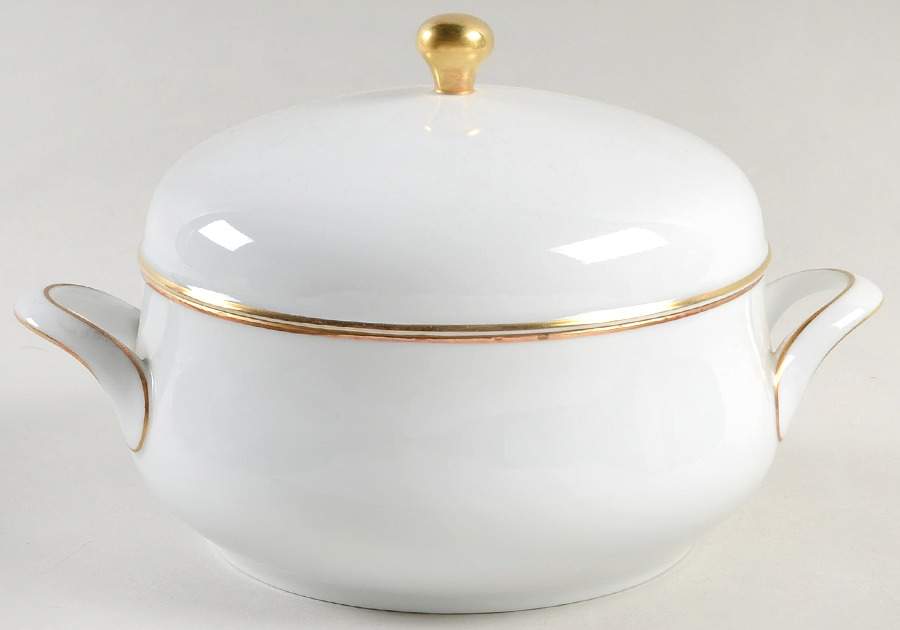 Olivia Gold White (Coupe) Round Covered Vegetable by Hutschenreuther-1