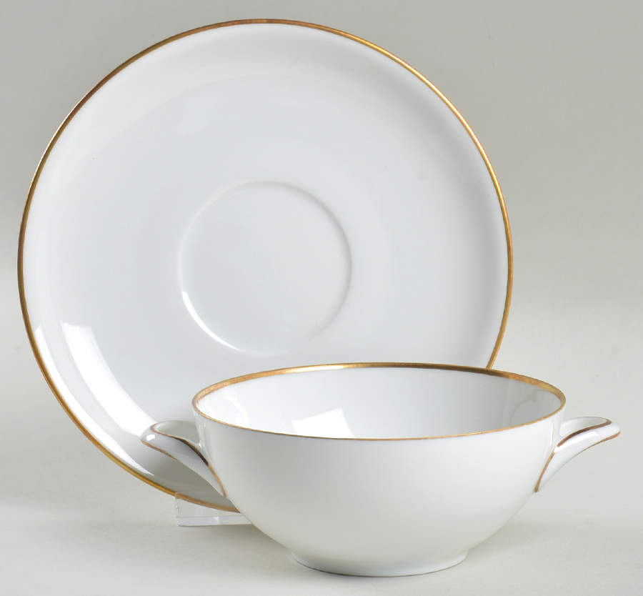 Olivia Gold White (Coupe) Flat Cream Soup Bowl & Saucer Set by Hutschenreuther-1