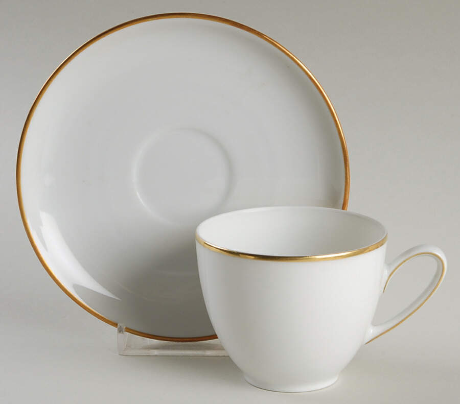 Olivia Gold White (Coupe) Flat Cup & Saucer Set by Hutschenreuther-1