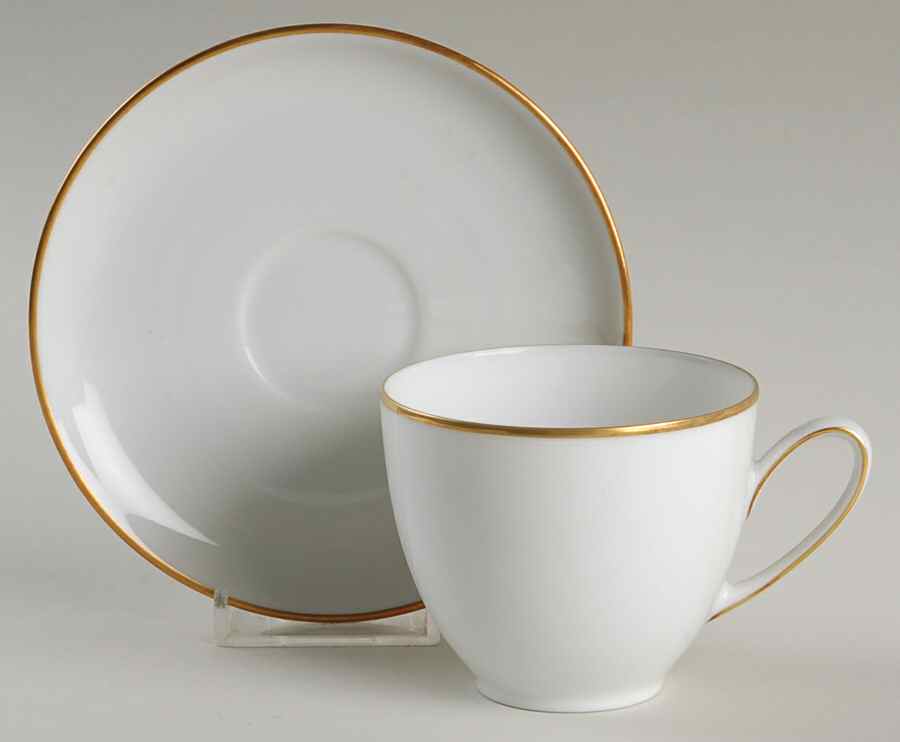 Olivia Gold White (Coupe) Flat Cup & Saucer Set by Hutschenreuther-1