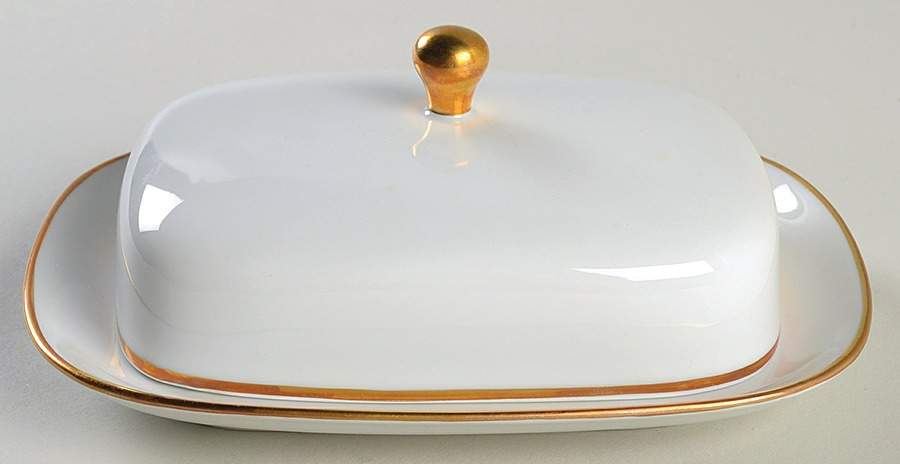 Olivia Gold White (Coupe) Square Covered Butter by Hutschenreuther-1