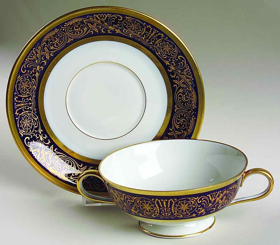 Pembroke Cobalt Blue Footed Cream Soup Bowl & Saucer Set by Hutschenreuther-1