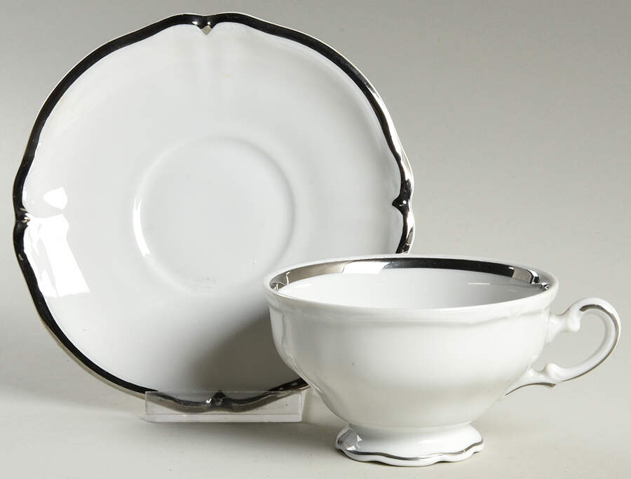 Baroque Platinum Footed Cup & Saucer Set by Hutschenreuther-1