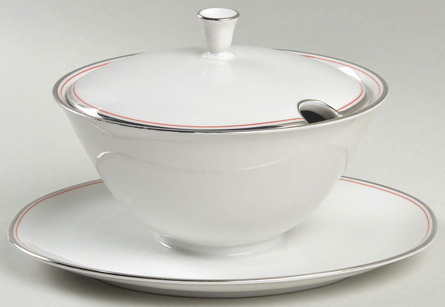 Princess Platinum Round Gravy Boat with Attached Underplate & Lid by Hutschenreuther-1