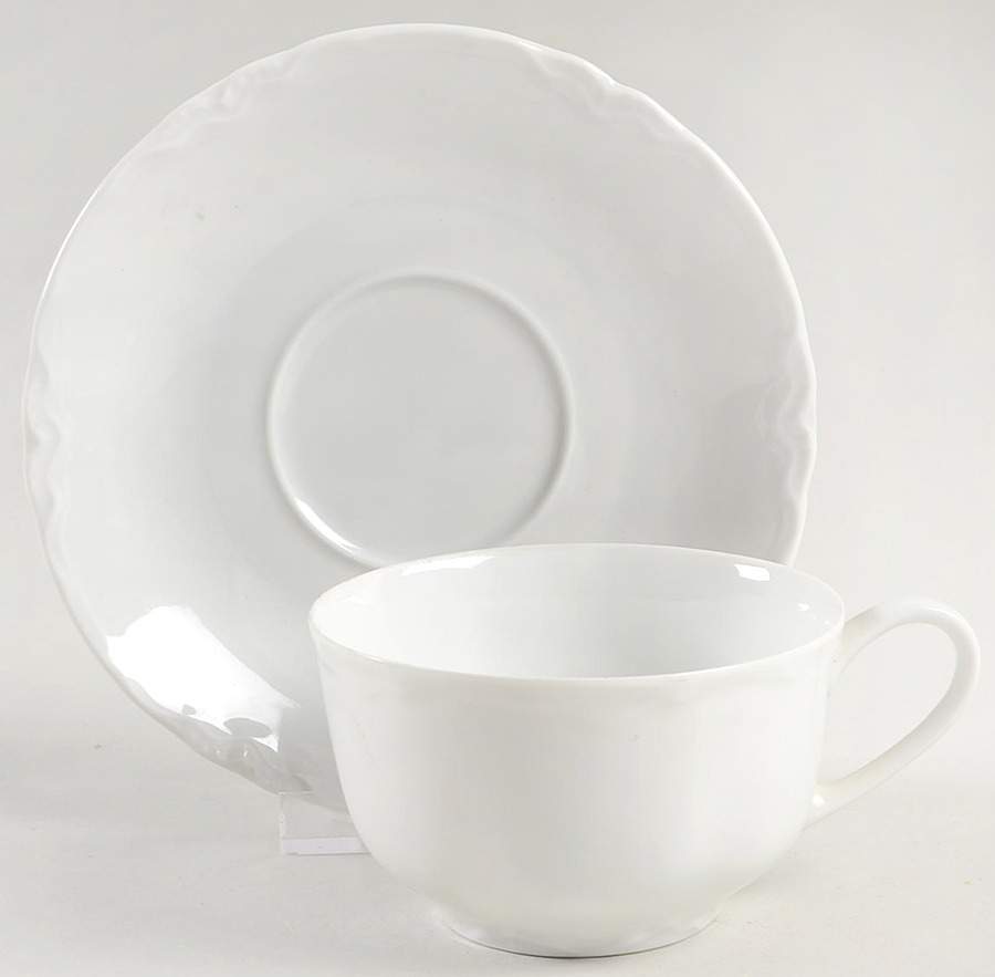 Racine (All White) Flat Cup & Saucer Set by Hutschenreuther-1
