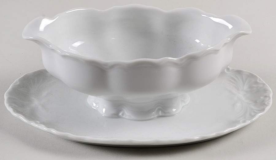 Racine (All White) Gravy Boat with Attached Underplate by Hutschenreuther-1