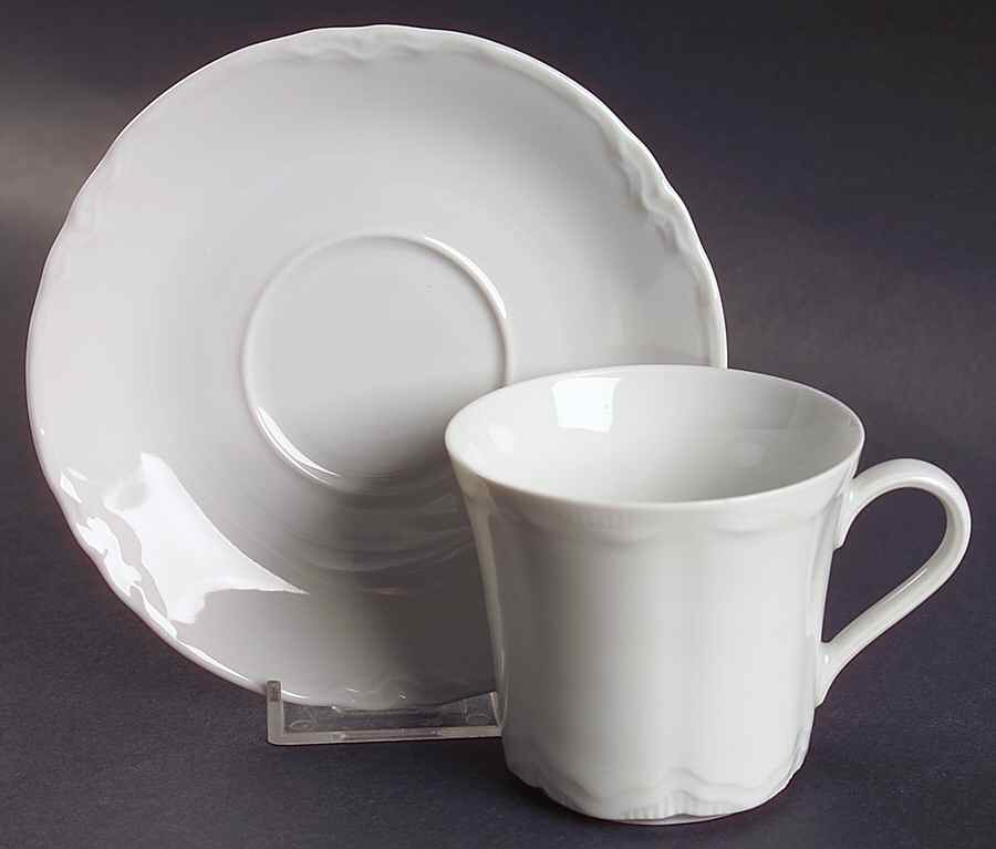 Racine (All White) Flat Cup & Saucer Set by Hutschenreuther-1