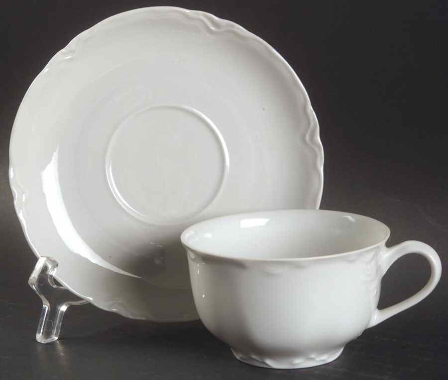 Racine (All White) Flat Cup & Saucer Set by Hutschenreuther-1