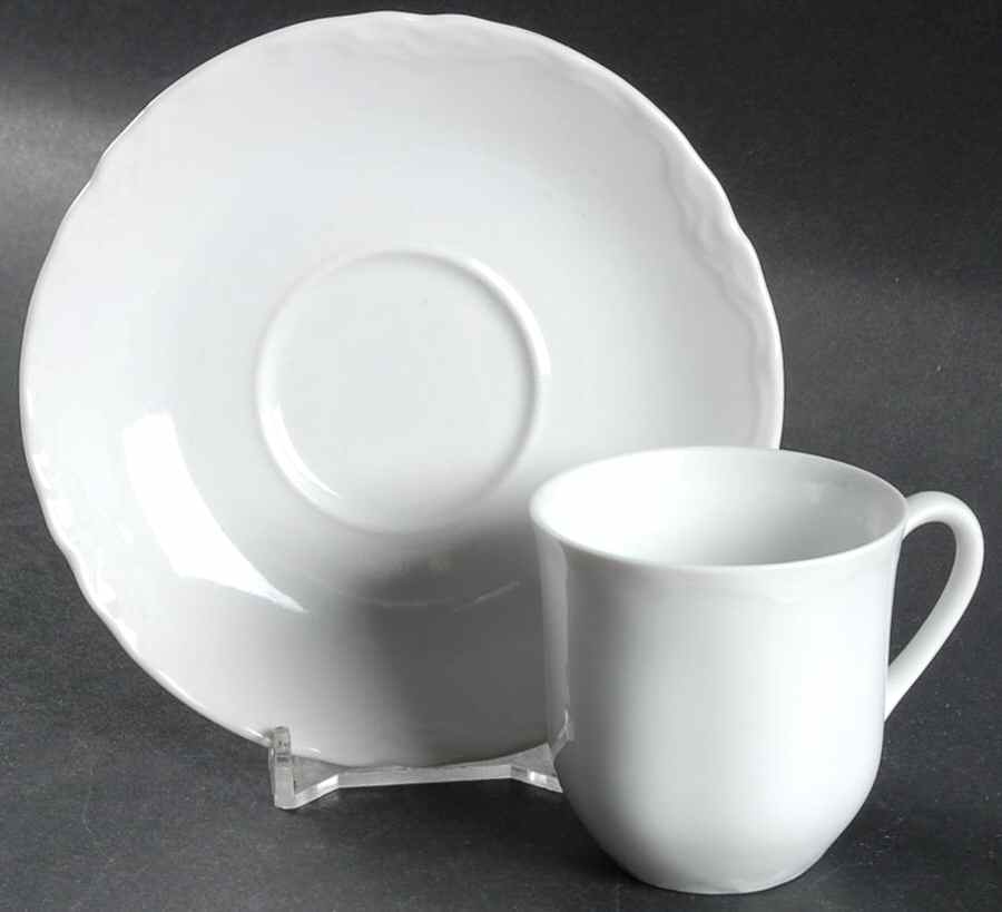 Racine (All White) Flat Demitasse Cup & Saucer Set by Hutschenreuther-1