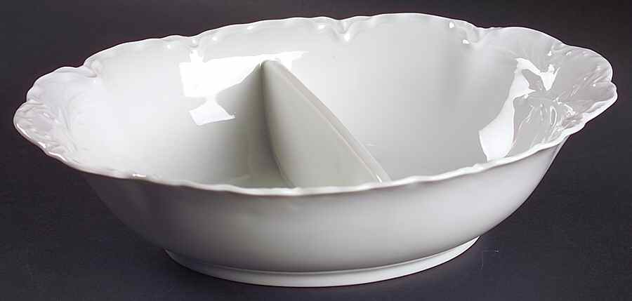 Racine (All White) 10" Oval Divided Vegetable Bowl by Hutschenreuther-1