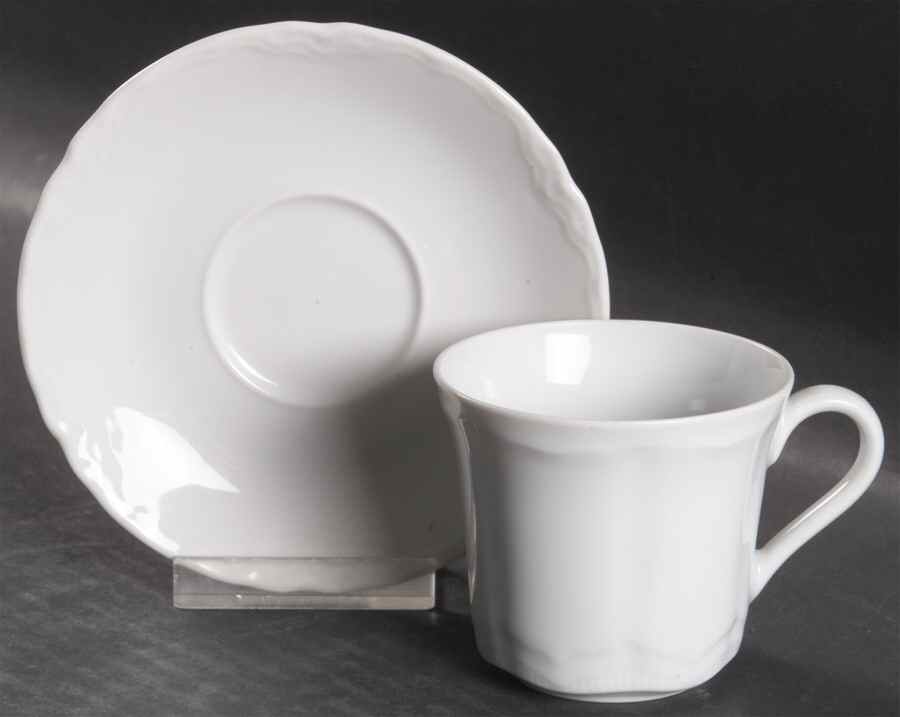 Racine (All White) Flat Cup & Saucer Set by Hutschenreuther-1