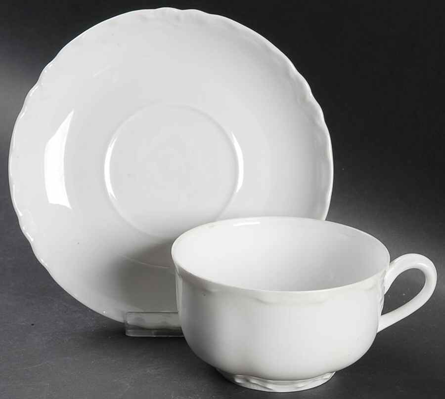Racine (All White) Flat Cup & Saucer Set by Hutschenreuther-1