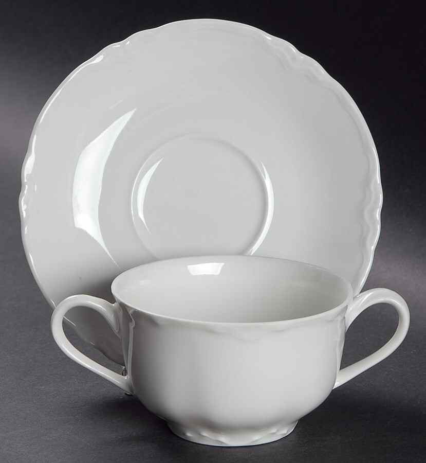 Racine (All White) Flat Bouillon Cup & Saucer by Hutschenreuther-1