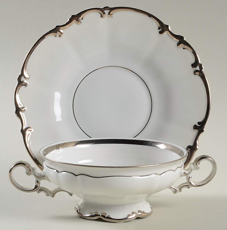 Revere (White) Footed Cream Soup Bowl & Saucer Set by Hutschenreuther-1
