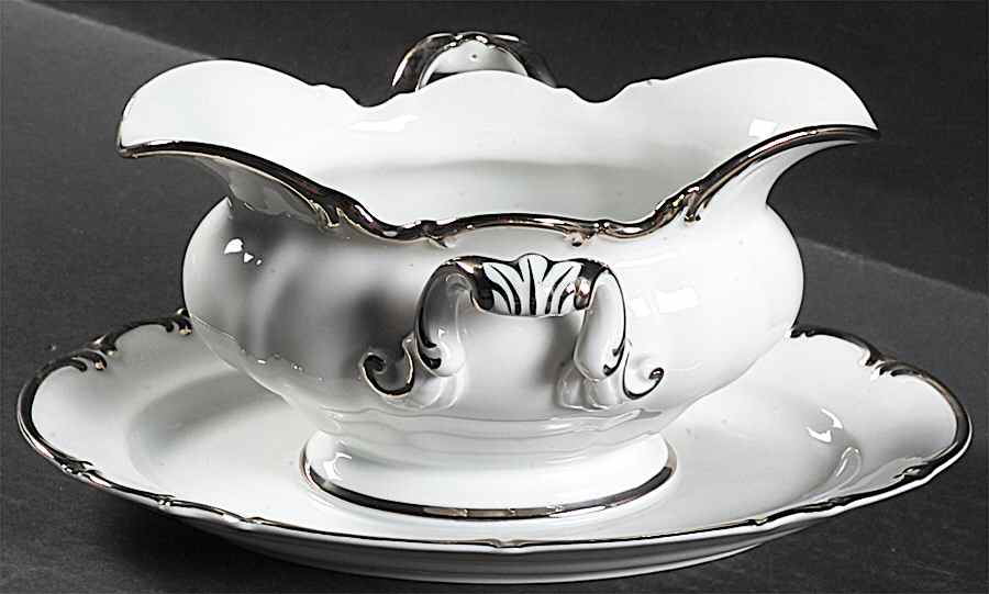 Revere (White) Gravy Boat with Attached Underplate by Hutschenreuther-1