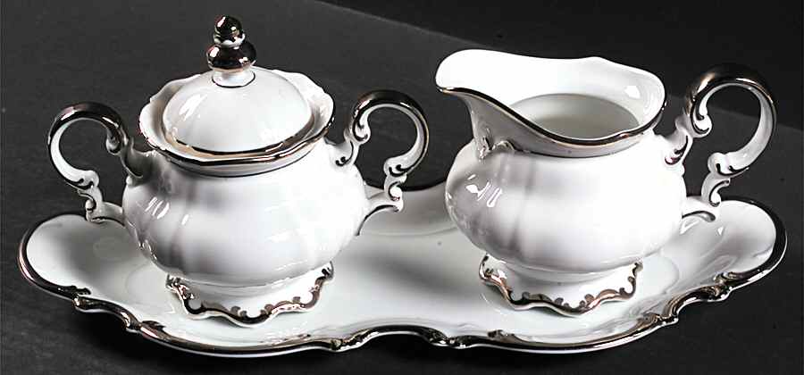Revere (White) Creamer & Sugar with Lid & Tray Set by Hutschenreuther-1