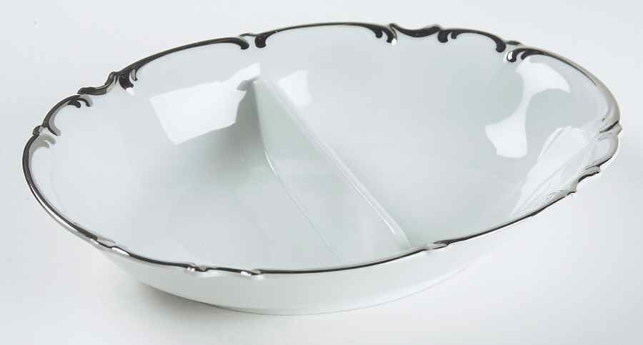 Revere (White) 10" Oval Divided Vegetable Bowl by Hutschenreuther-1