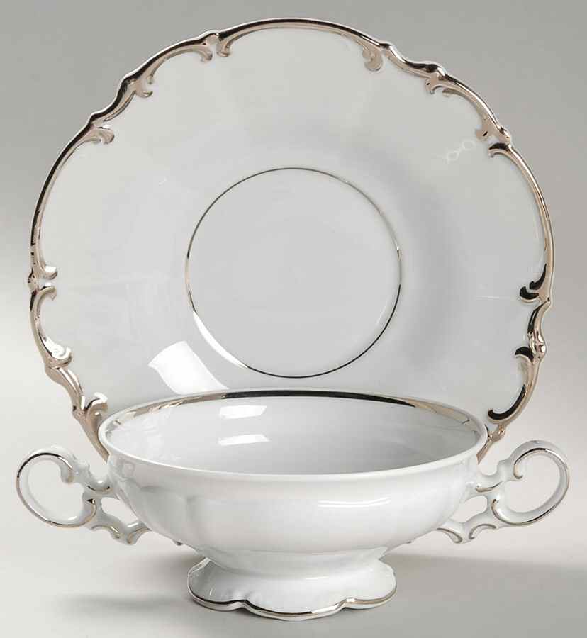 Revere (White) Footed Cream Soup Bowl & Saucer Set by Hutschenreuther-1