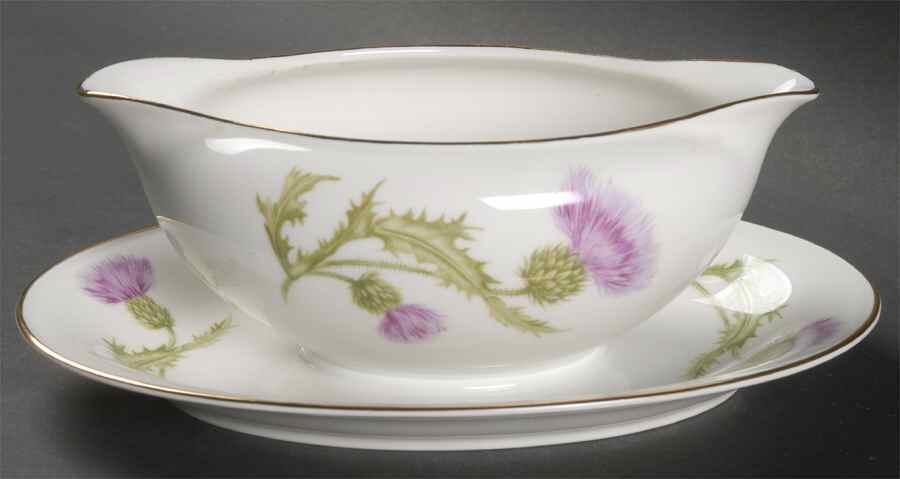 Scotch Thistle Gravy Boat with Attached Underplate by Hutschenreuther-1