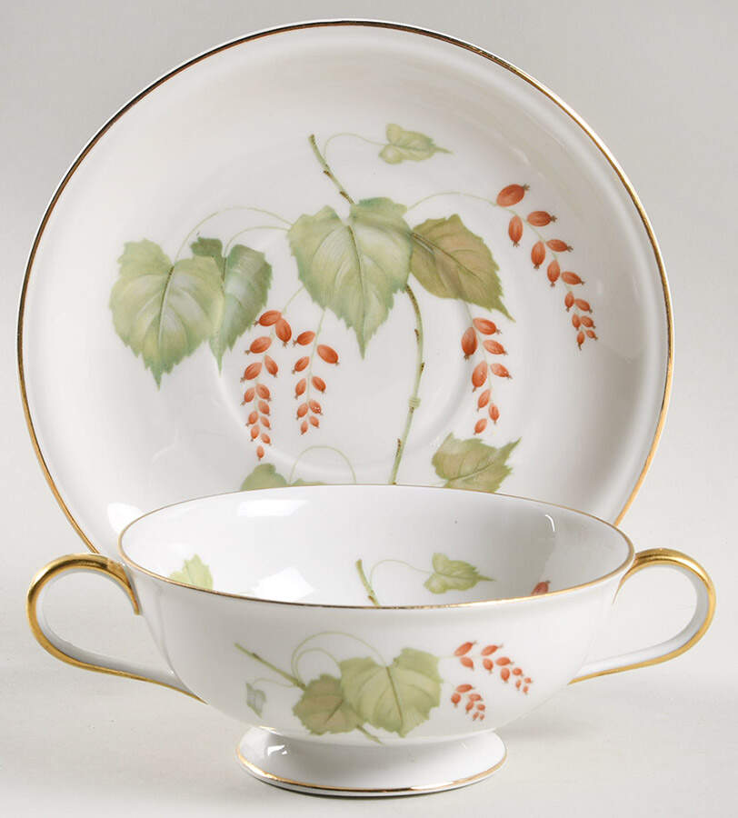 The Silver Poplar Footed Cream Soup Bowl & Saucer Set by Hutschenreuther-1