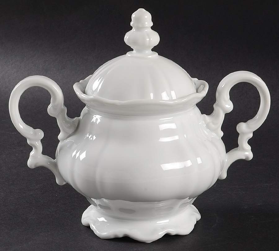 Sylvia (All White, No Trim) Sugar Bowl & Lid by Hutschenreuther-1