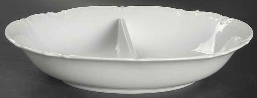 Sylvia (All White, No Trim) 10" Oval Divided Vegetable Bowl by Hutschenreuther-1
