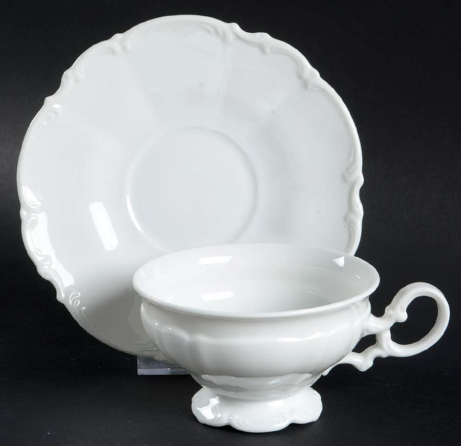 Sylvia (All White, No Trim) Footed Cup & Saucer Set by Hutschenreuther-1