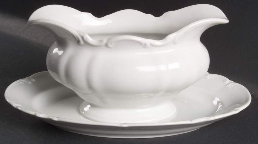 Sylvia (All White, No Trim) Gravy Boat with Attached Underplate by Hutschenreuther-1