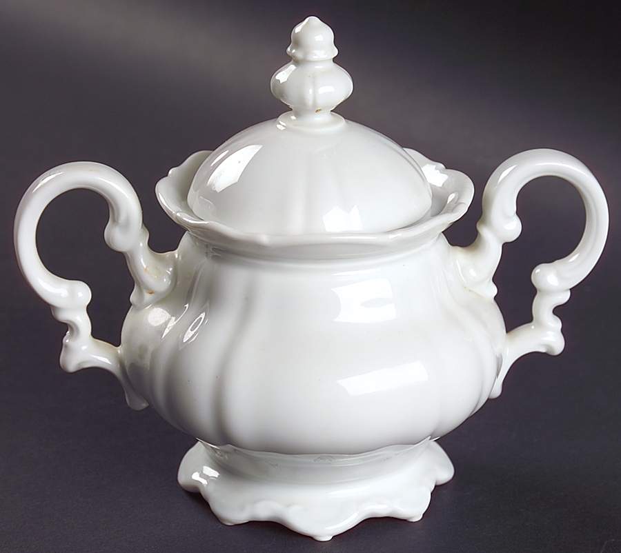 Sylvia (All White, No Trim) Sugar Bowl & Lid by Hutschenreuther-1