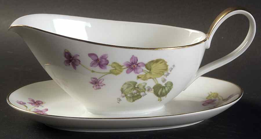 Violet (Rim Shape) Gravy Boat with Attached Underplate by Hutschenreuther-1