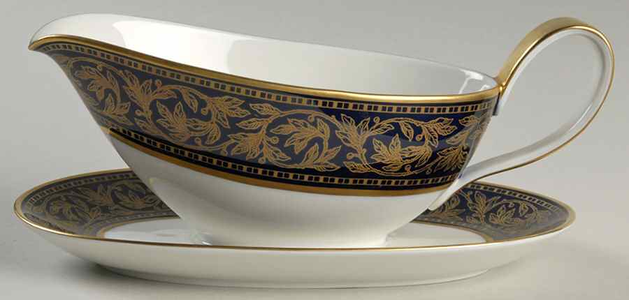 Warwick Cobalt Gravy Boat with Attached Underplate by Hutschenreuther-1