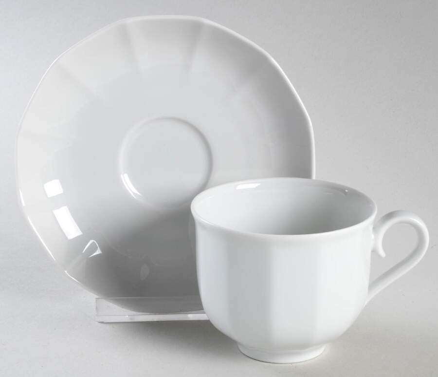 White Diamant Footed Cup & Saucer Set by Hutschenreuther-1