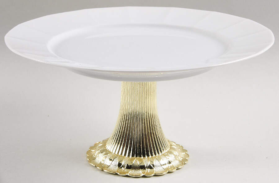 White Diamant Cake Stand with 4"-5" Metal Pedestal  Hc by Hutschenreuther-1