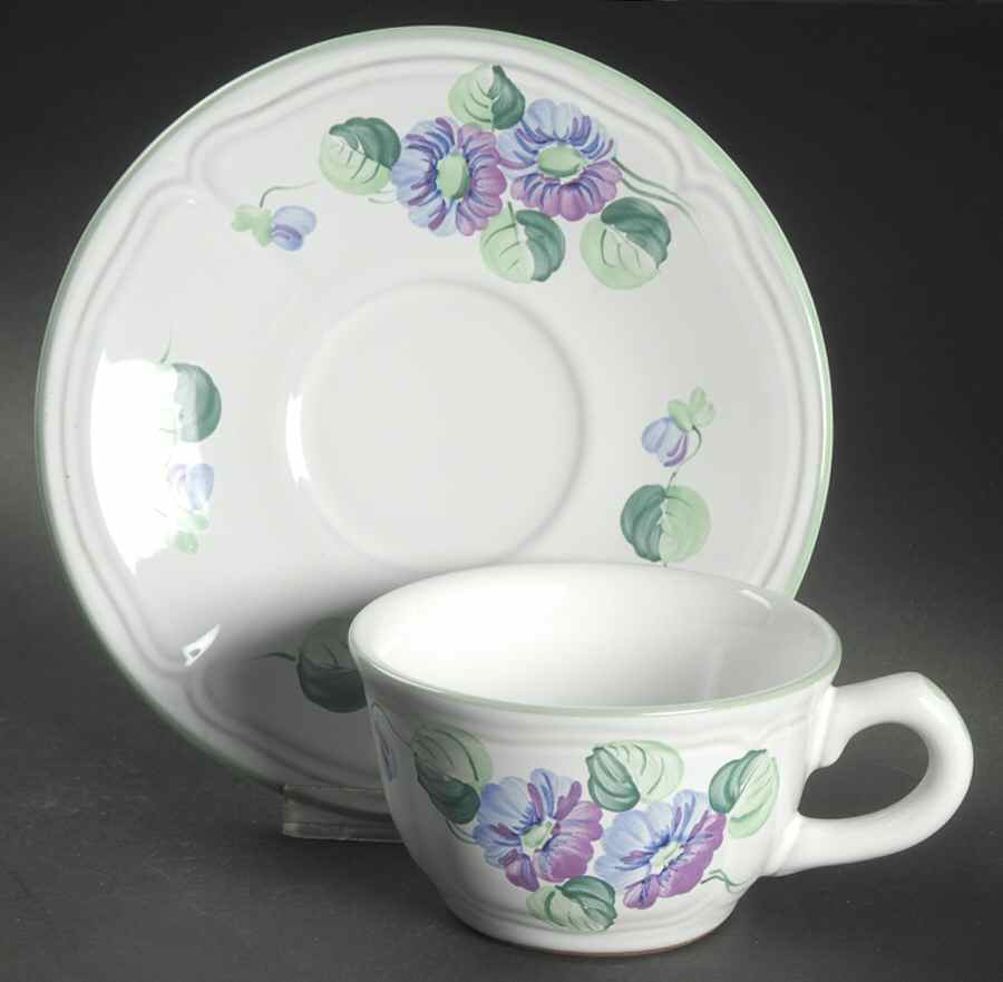 Violets Flat Cup & Saucer Set by Herend Village-1