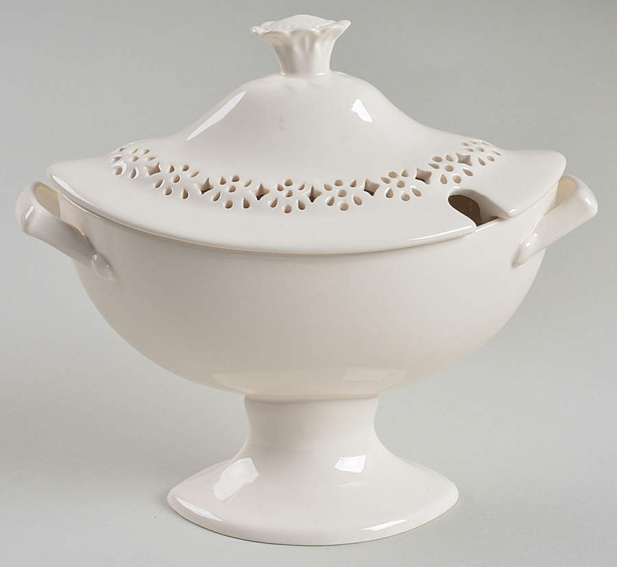 Creamware Pierced Sauce Boat & Lid by Hartley Greens-1