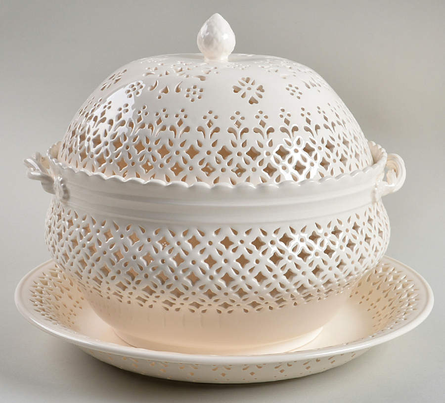 Creamware Pierced Chestnut Basket with Stand by Hartley Greens-1