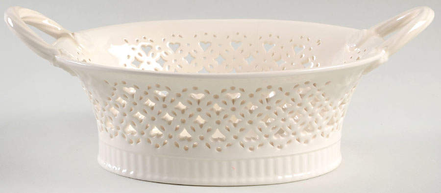 Creamware Pierced 9" Open Weave Fruit Basket by Hartley Greens-1