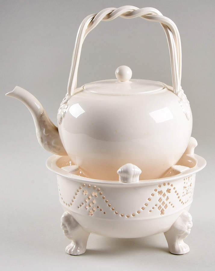 Creamware Pierced Chocolate Kettle & Lid with Stand by Hartley Greens-1