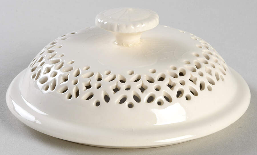Creamware Pierced Lid for Butter Tub by Hartley Greens-1
