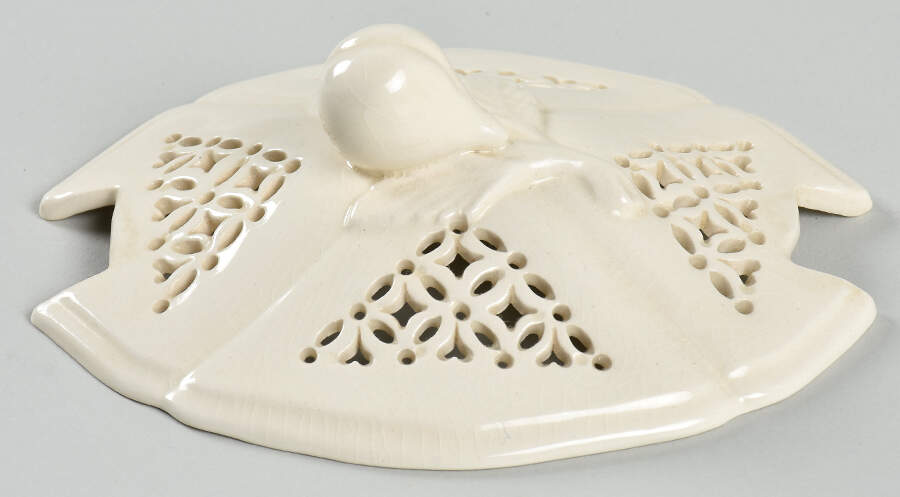 Creamware Pierced Pierced Lid for Basket with Wicker Handle by Hartley Greens-1