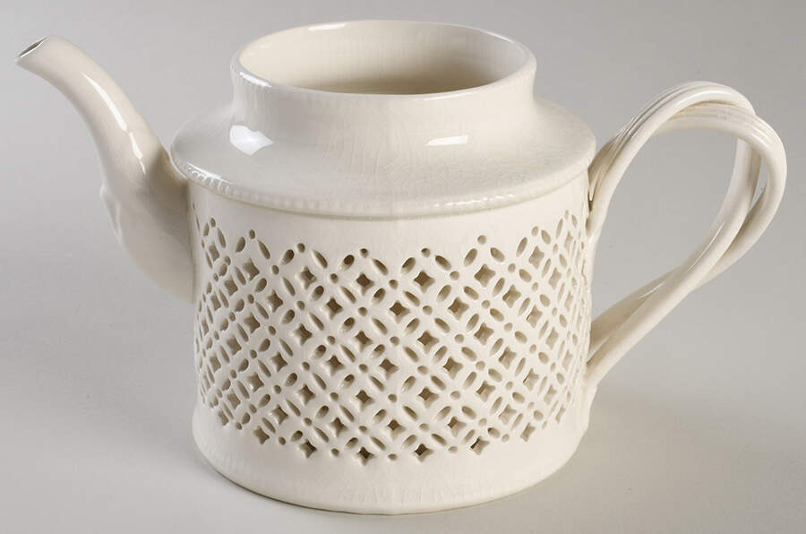 Creamware Pierced Teapot No Lid by Hartley Greens-1