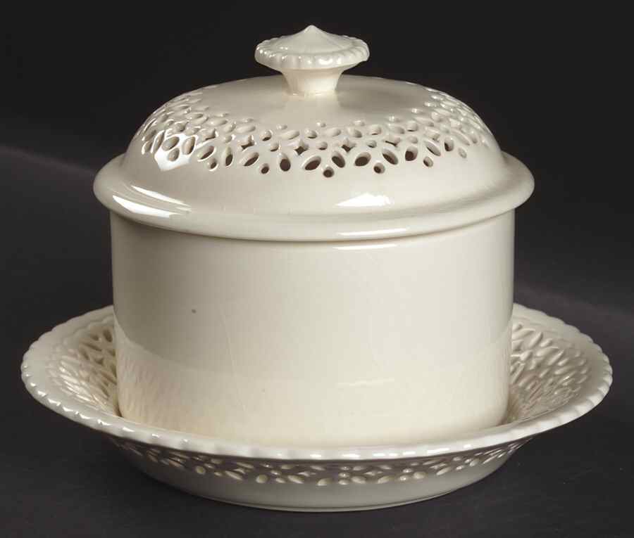 Creamware Pierced Butter Tub with Lid & Stand by Hartley Greens-1