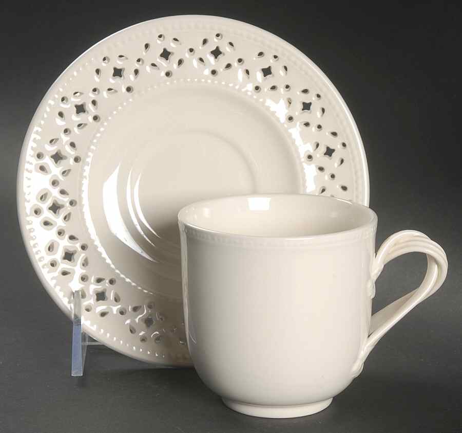 Creamware Pierced Chocolate Cup & Saucer Set by Hartley Greens-1